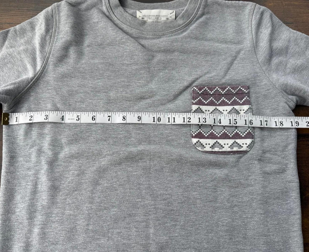 Vintage 2010s Bellfield Sweatshirt Small Grey Aztec Pocket Elbow Patch