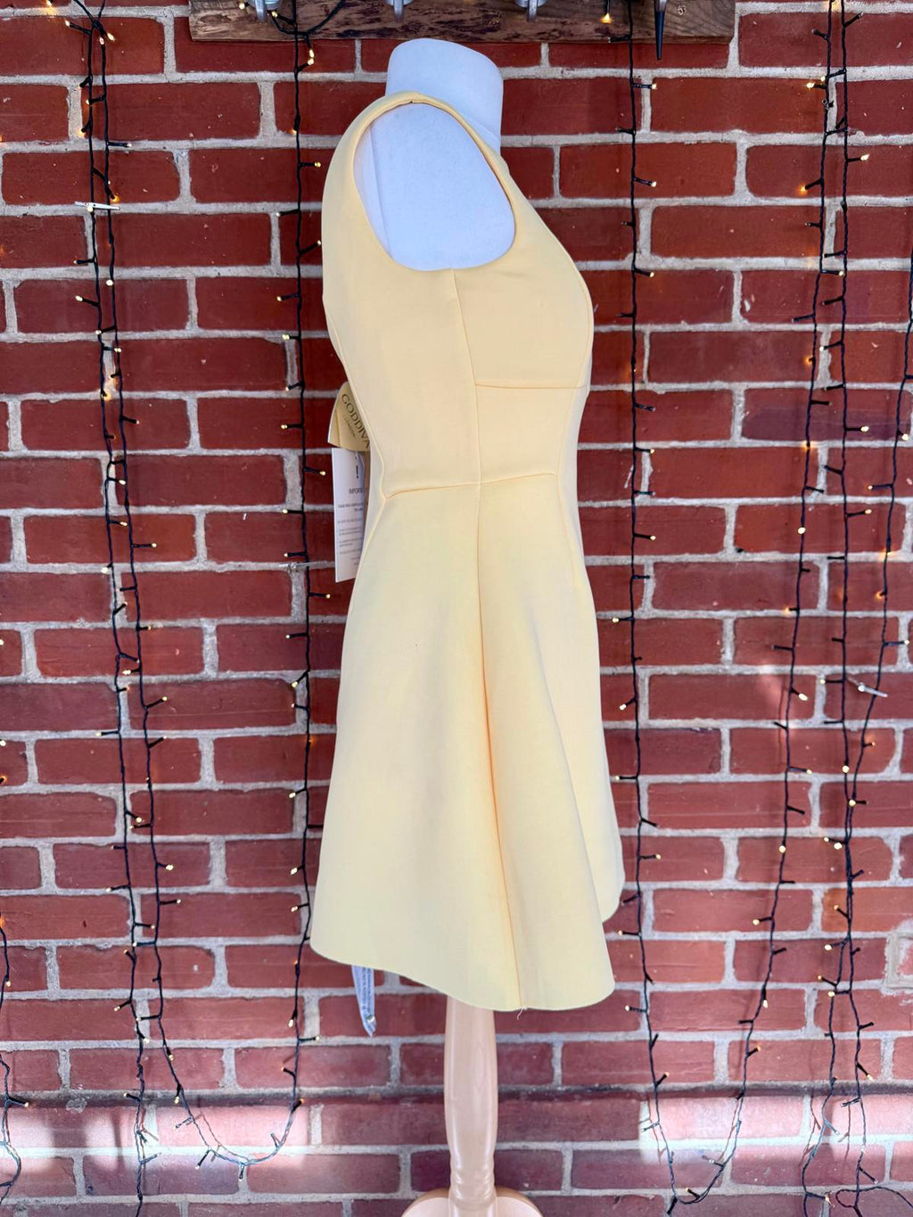 Goddiva London Lemon Yellow Fit & Flare Midi Dress UK 12 Wedding Guest Party #96