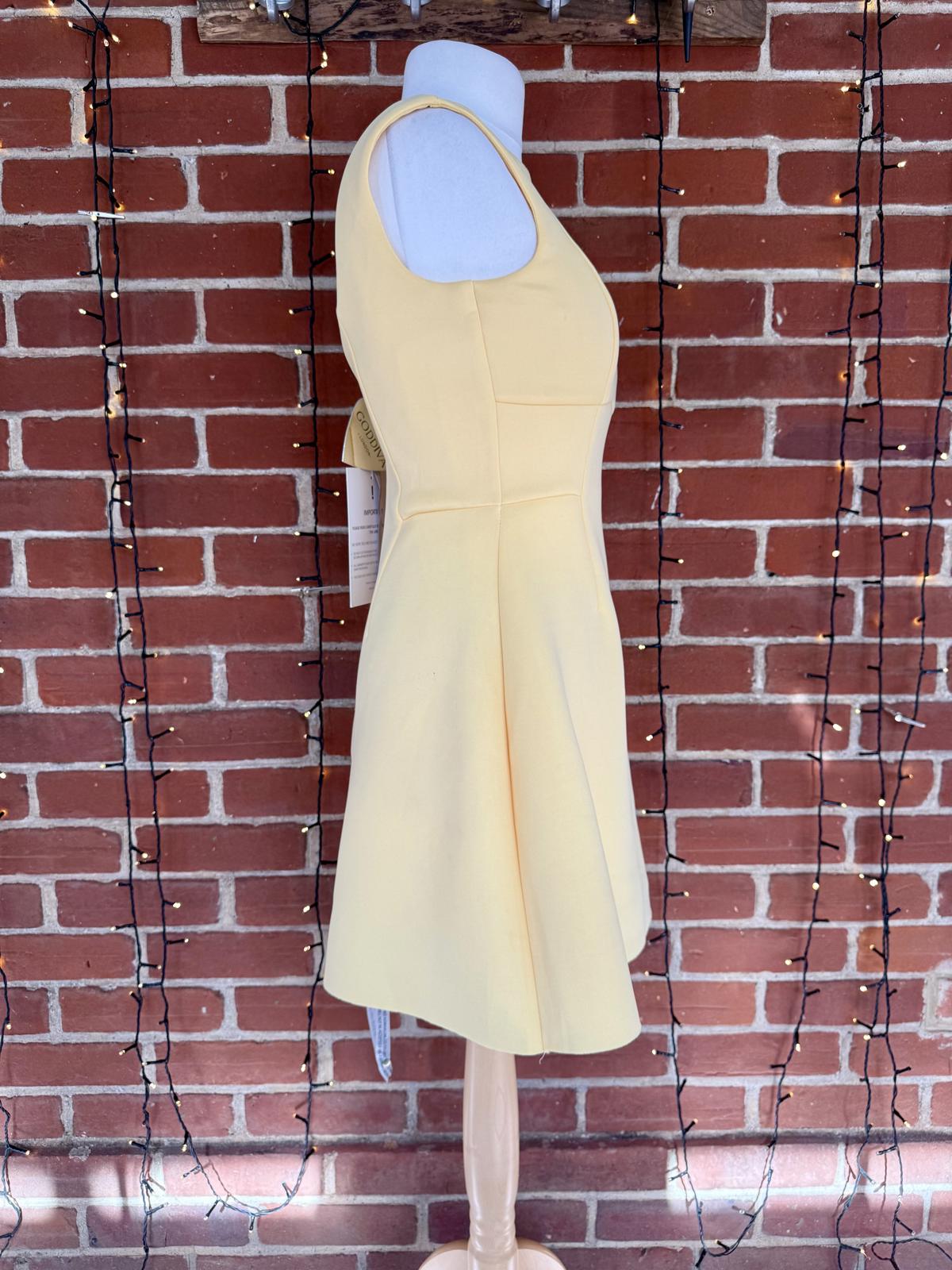 Goddiva London Lemon Yellow Fit & Flare Midi Dress UK 12 Wedding Guest Party #96