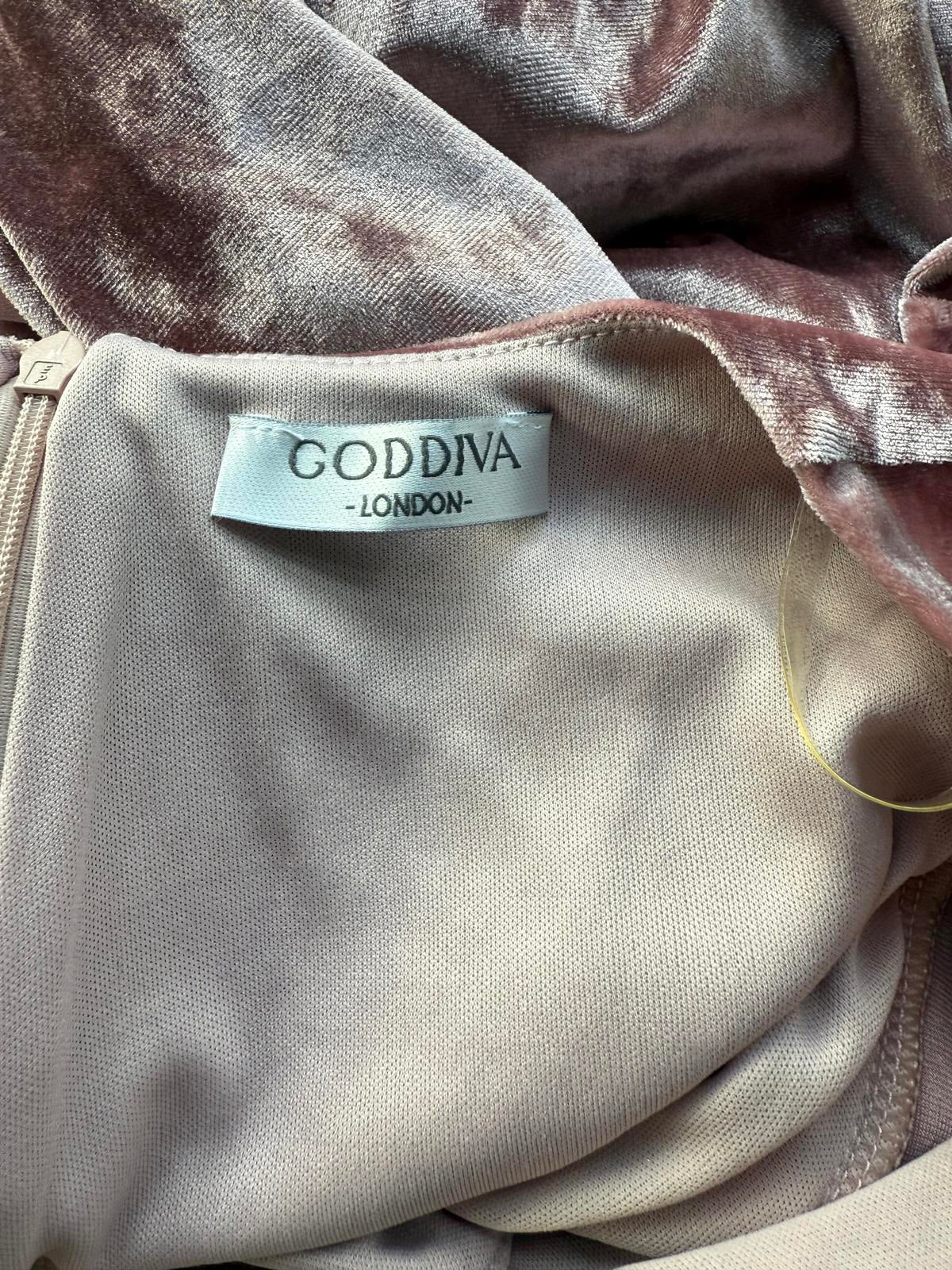 💗 GODDIVA LONDON Dusky Pink Velvet Long Sleeve Gown – UK 8