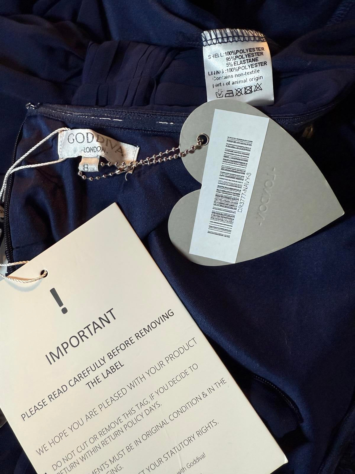 Goddiva Navy Feather Trim Strapless Maxi Gown UK 8 / US 4                    308