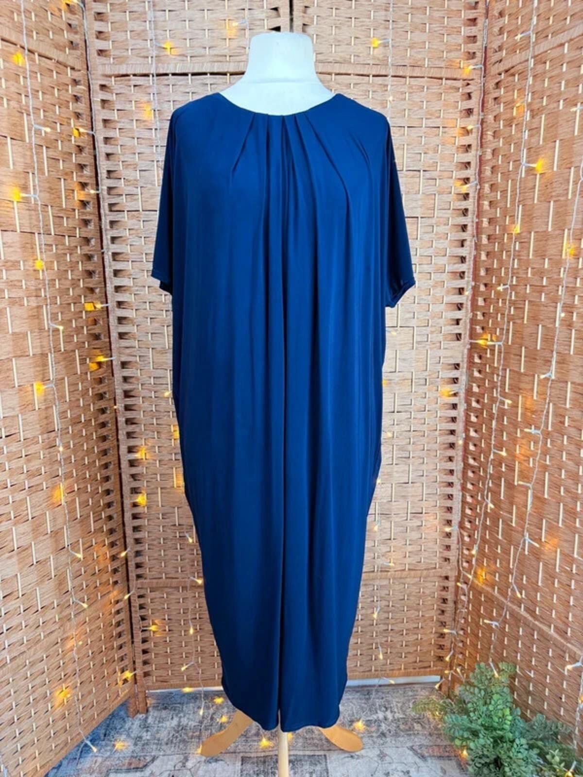 Navy Oversized Midi Dress UK XL Batwing Stretch Relaxed Fit
