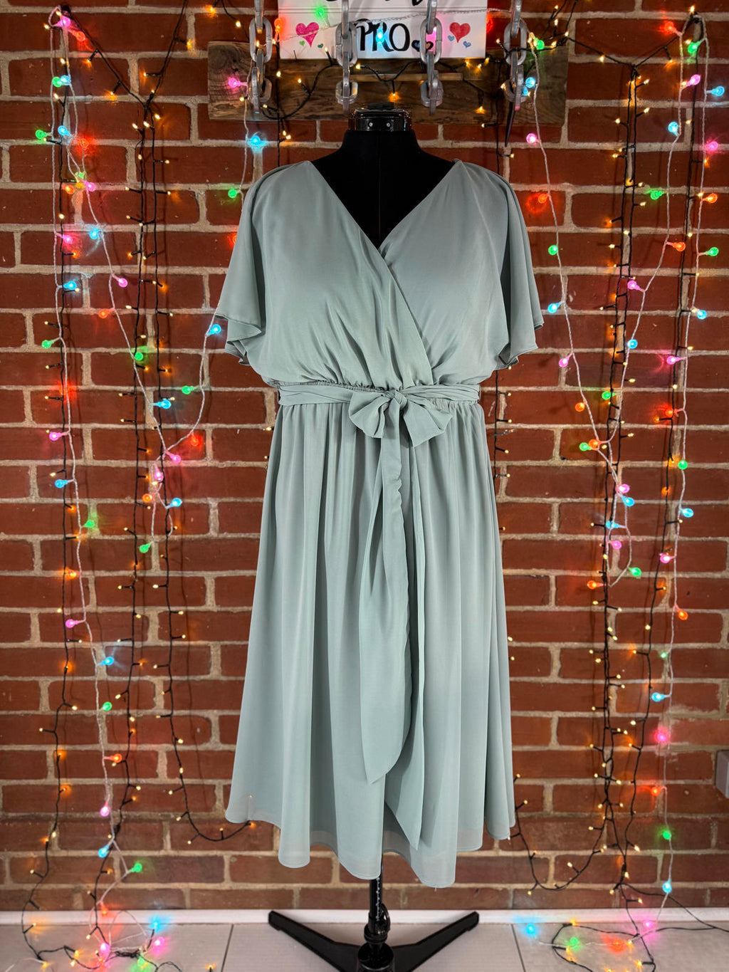Goddiva Sage Green Wrap Midi Dress DR2555 UK 18  See Images!                 247