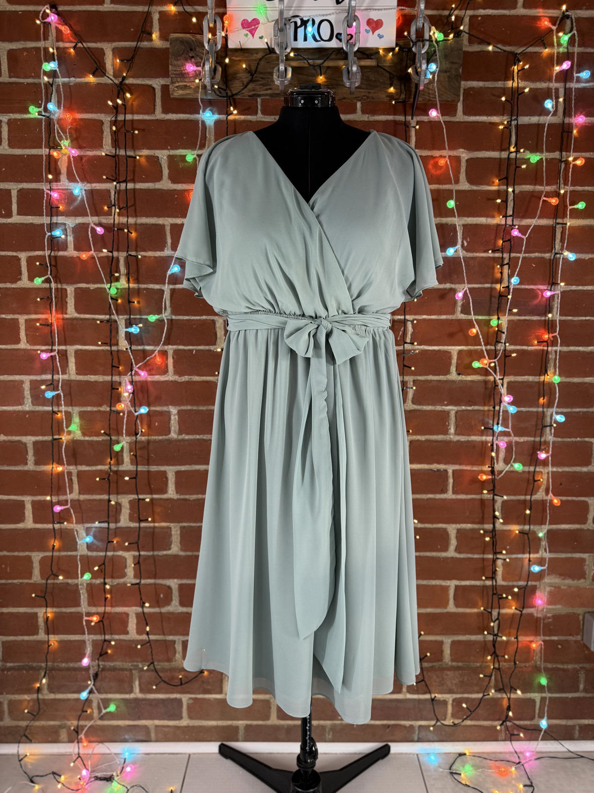 Goddiva Sage Green Wrap Midi Dress DR2555 UK 18  See Images!                 247