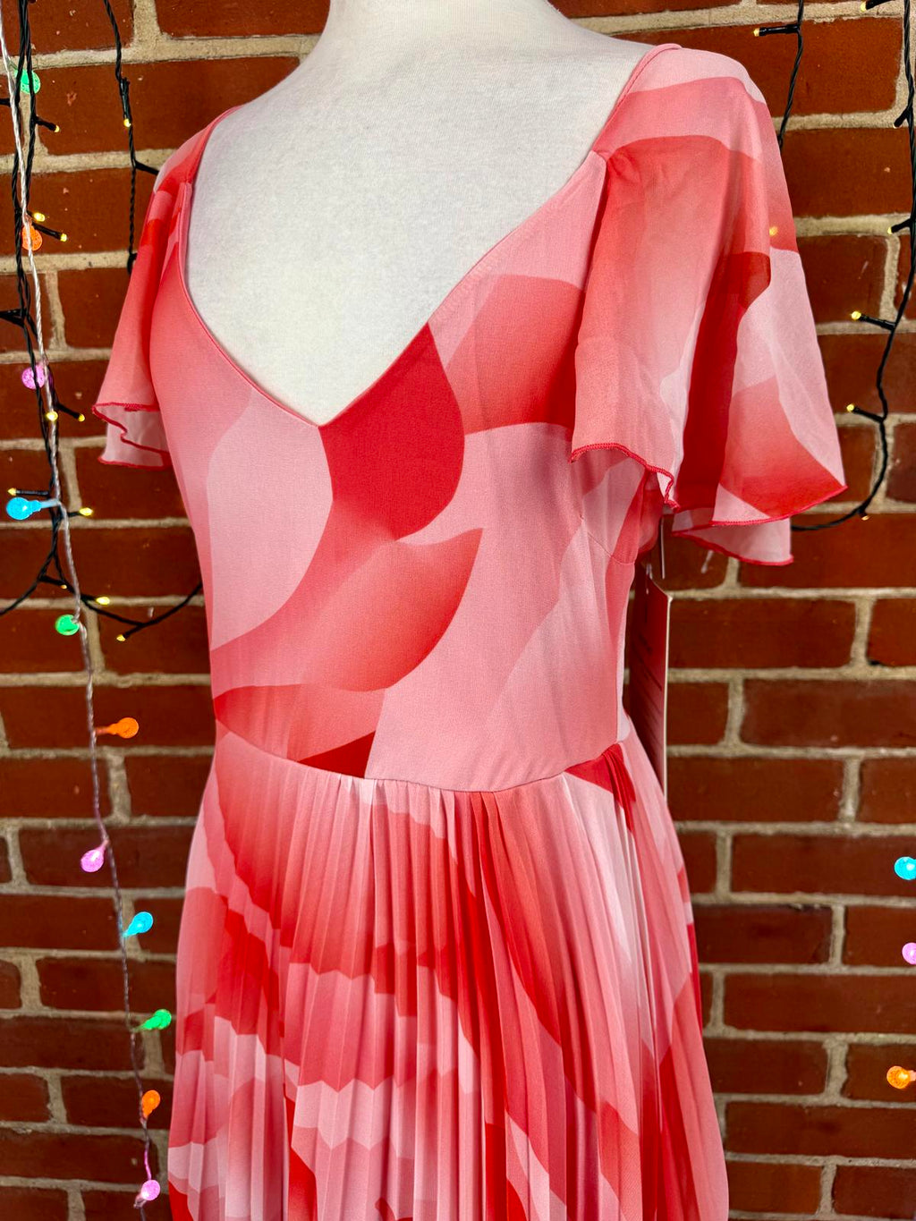 Goddiva Coral Pleated Maxi Dress UK 10–12 / US 6–8 Floaty Chiffon           .321