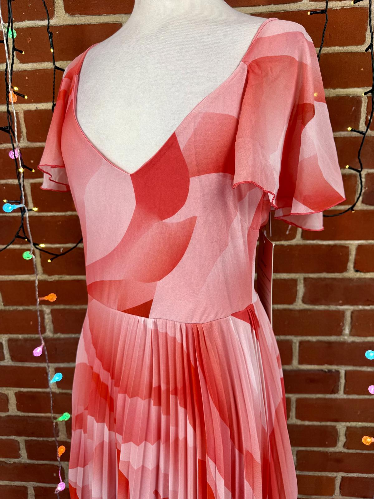 Goddiva Coral Pleated Maxi Dress UK 10–12 / US 6–8 Floaty Chiffon           .321