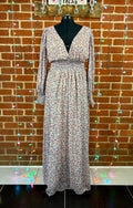 Goddiva Floral V-Neck Smocked Maxi Dress Pink UK 16 / US 12                 .278
