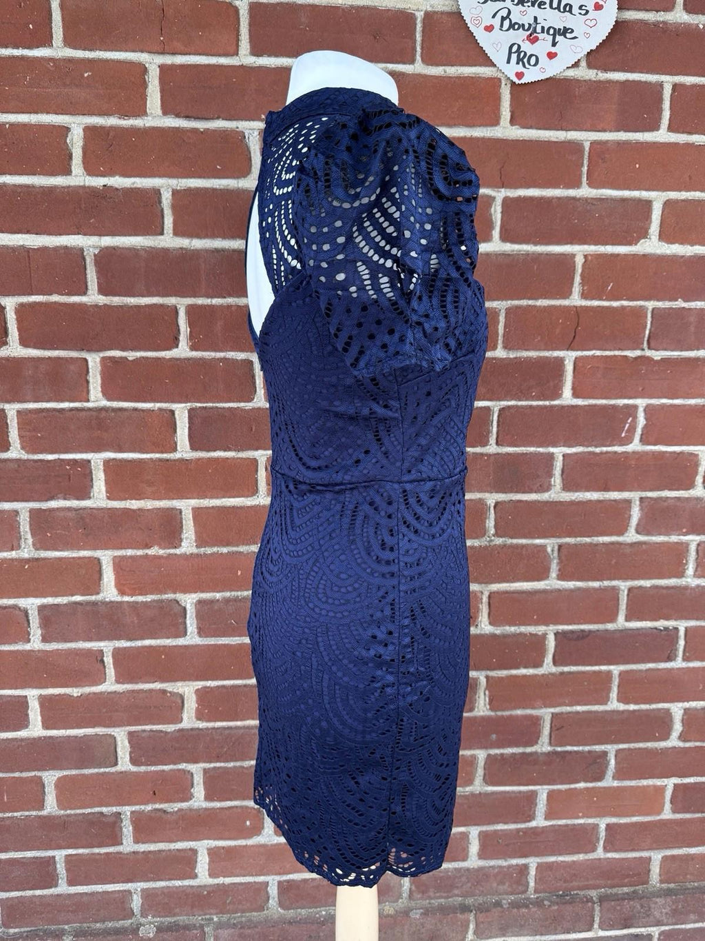City Goddess London Navy Lace Bodycon Dress Cut Out Back UK Size 14