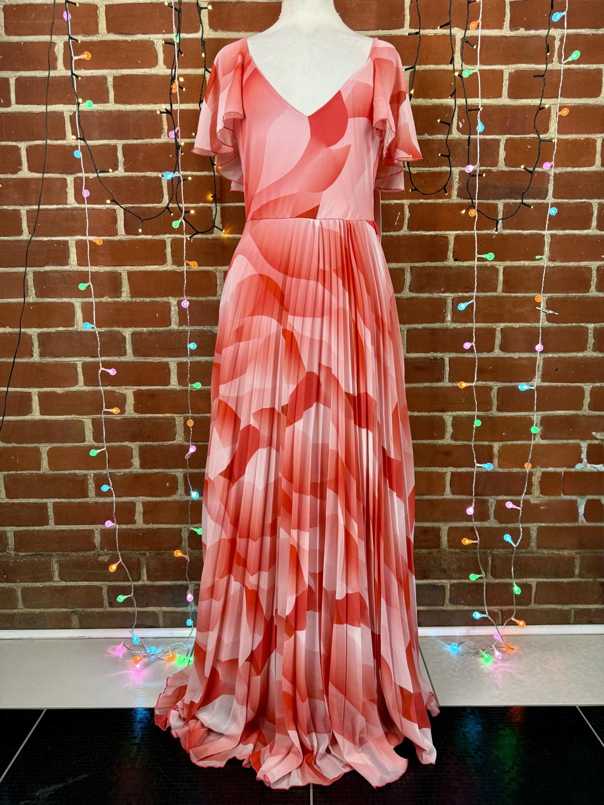 Goddiva Coral Pleated Maxi Dress UK 10–12 / US 6–8 Floaty Chiffon           .321