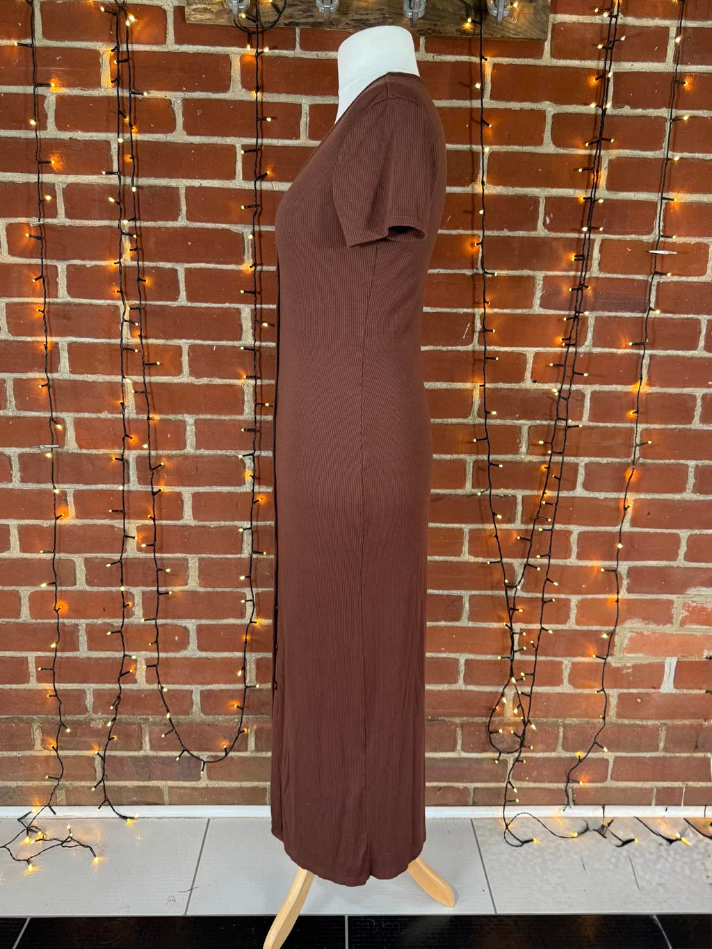 🌸 SHEIN Ribbed Button-Down Maxi Dress – Chocolate Brown – Size XL  🌸
