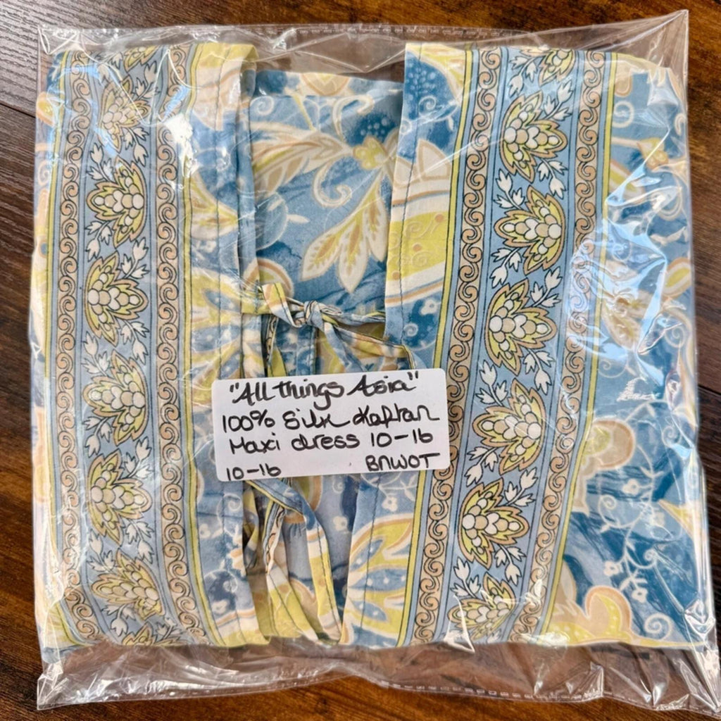 100% Silk Kaftan Maxi Dress Boho Paisley Festival Beach Cover Up