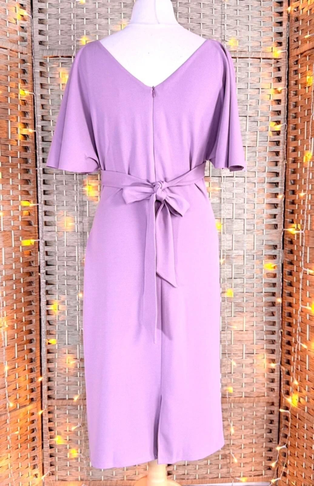 Goddiva Dusky Pink Lavender Midi Dress UK 14 Wrap Occasion BNWT