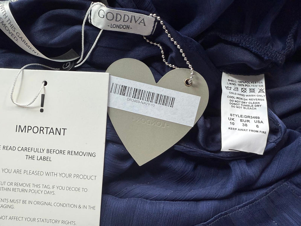 Goddiva Navy Tiered Shimmer Maxi Dress UK 10 / US 6                         .313