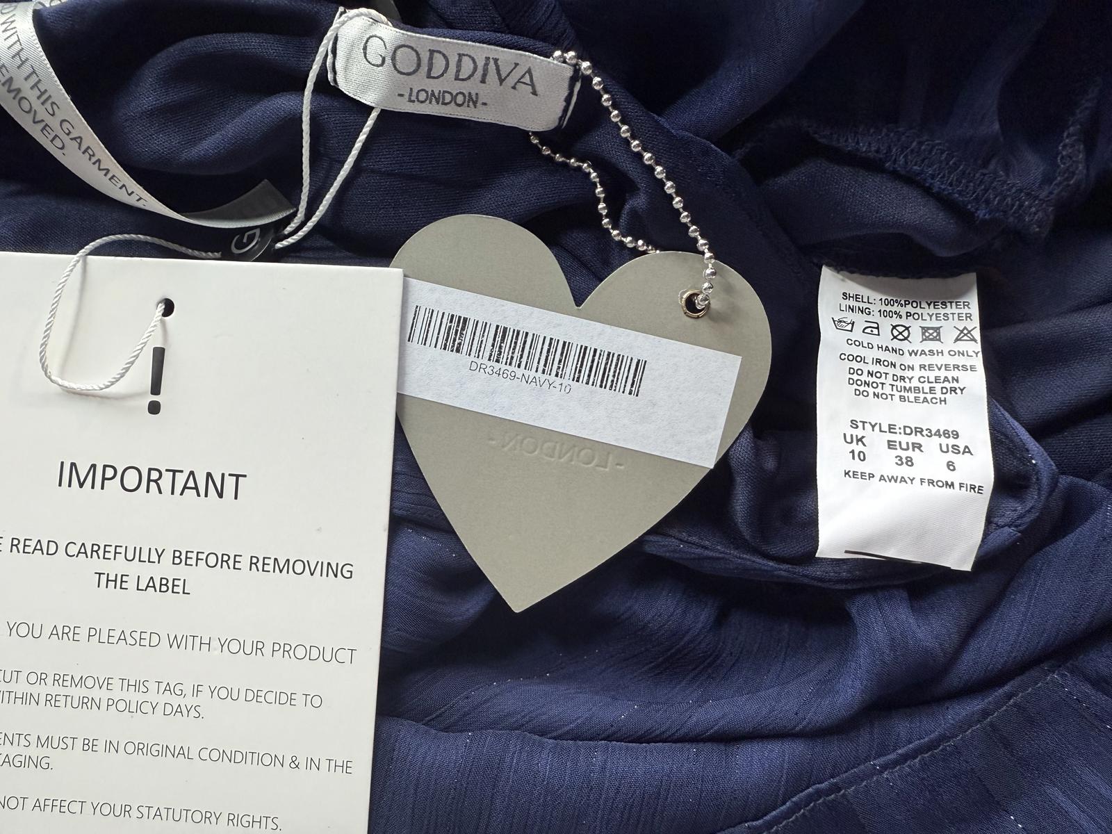 Goddiva Navy Tiered Shimmer Maxi Dress UK 10 / US 6                         .313