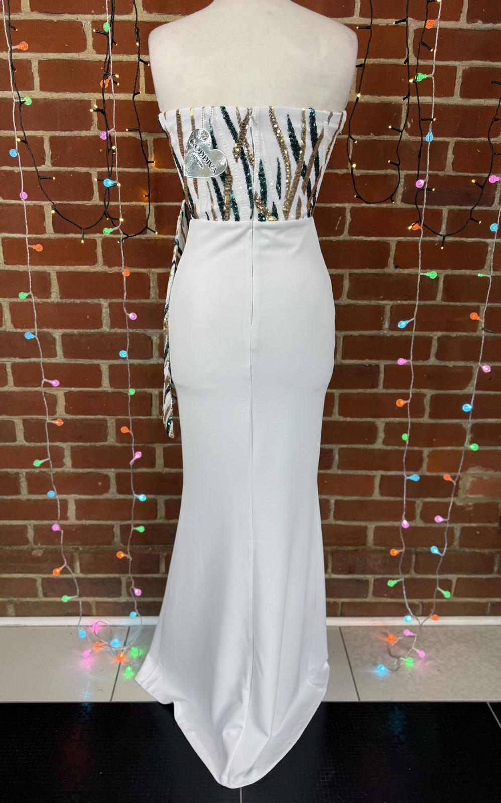 Goddiva London Strapless White Sequin Maxi Dress UK 8 / US 4                .317