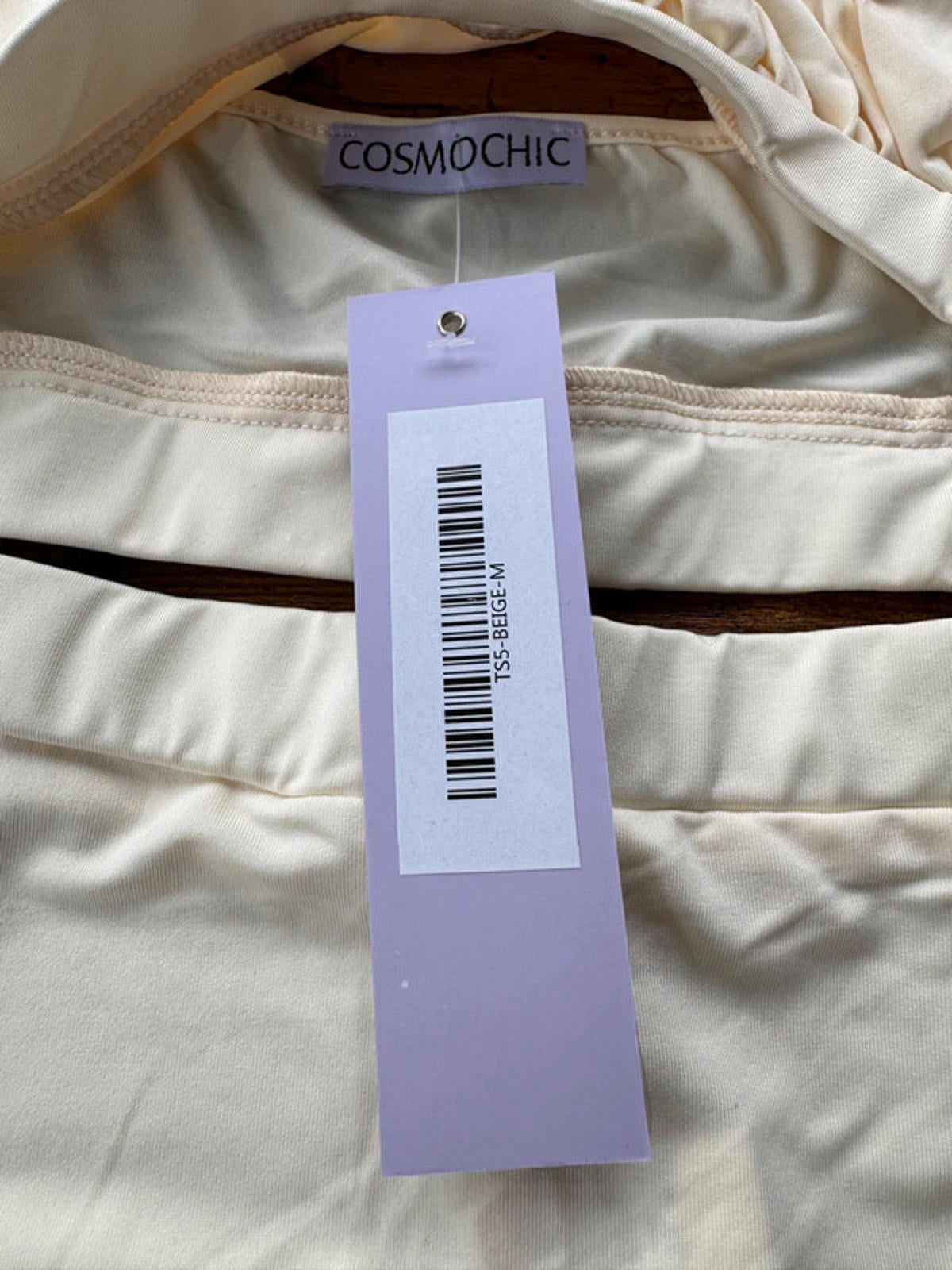 COSMOCHIC Beige Sports Bra & Ruched Shorts Set | Size M (UK 10–12)