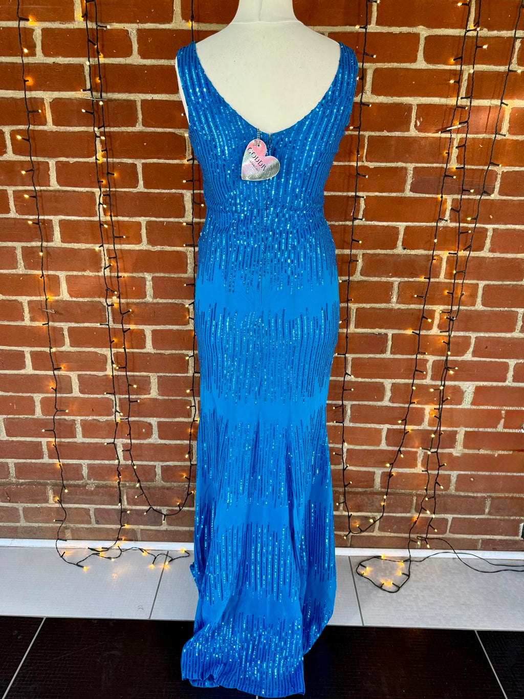 Goddiva London Vivid Blue Sequin Maxi Dress UK 12 BNWT Evening Ball Prom Gown