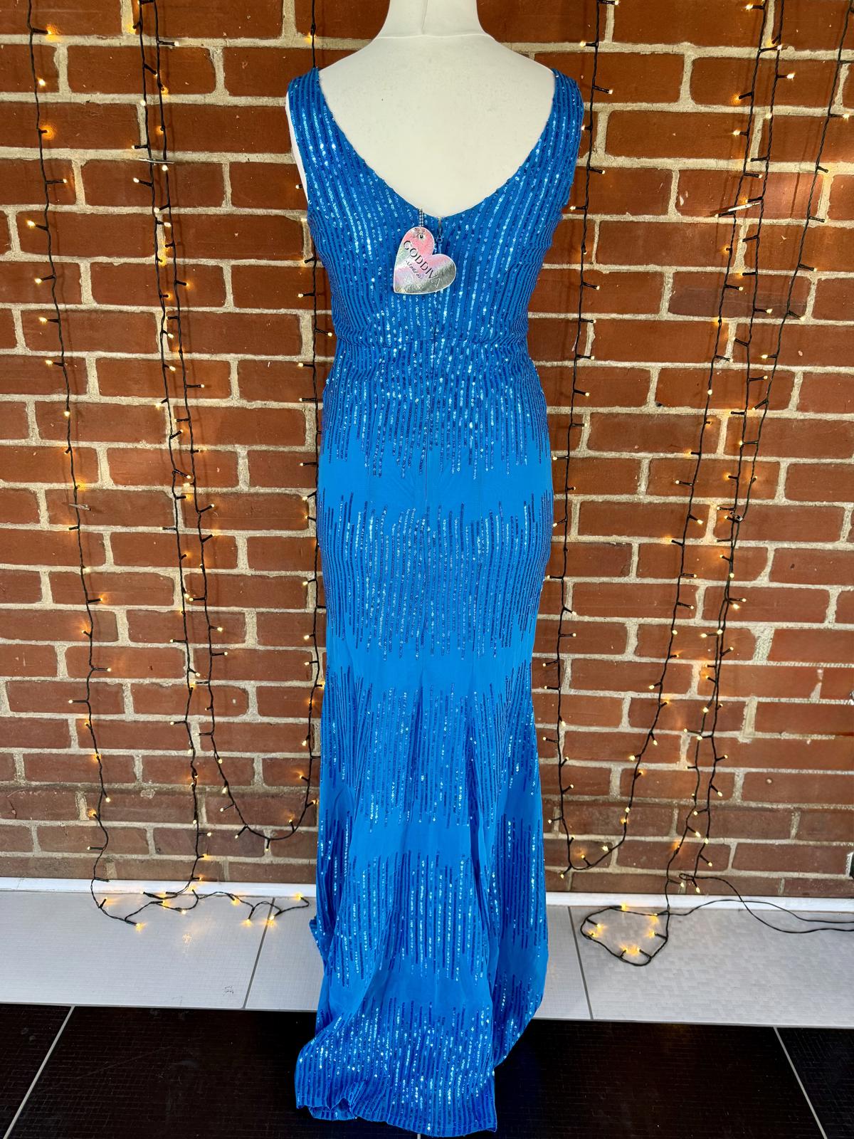 Goddiva London Vivid Blue Sequin Maxi Dress UK 12 BNWT Evening Ball Prom Gown