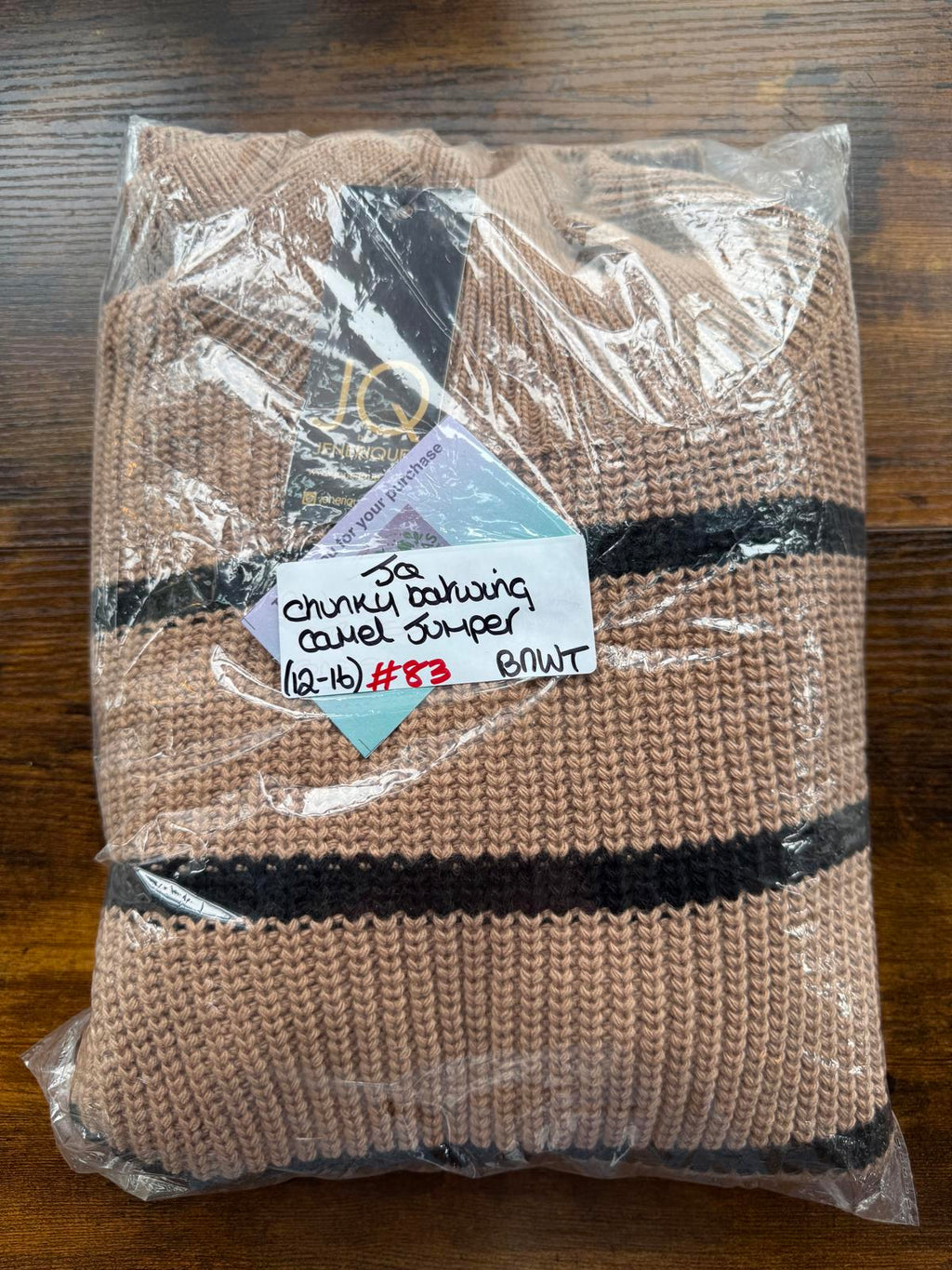 JQ Camel Black Stripe Balloon Sleeve Jumper – Oversized Knit (BNWT) #83