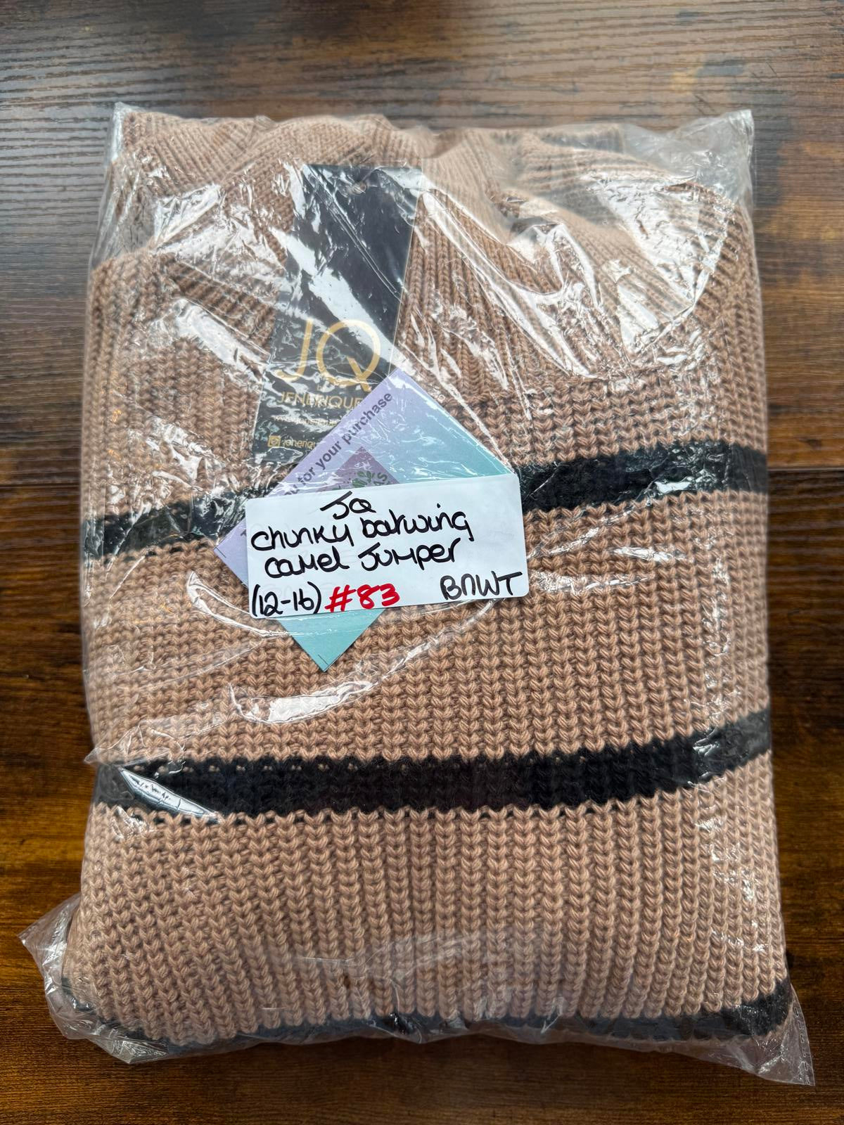 JQ Camel Black Stripe Balloon Sleeve Jumper – Oversized Knit (BNWT) #83