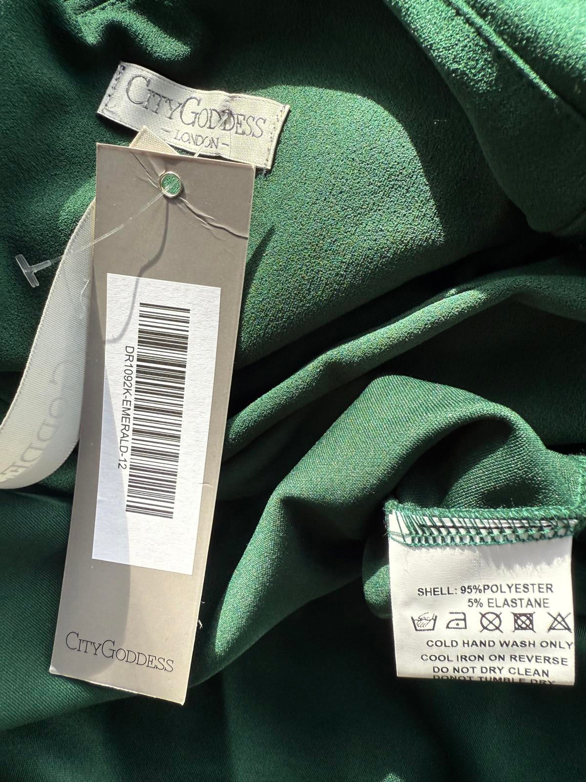 City Goddess Emerald Green Maxi Dress UK 12 BNWT Elegant Evening Gown