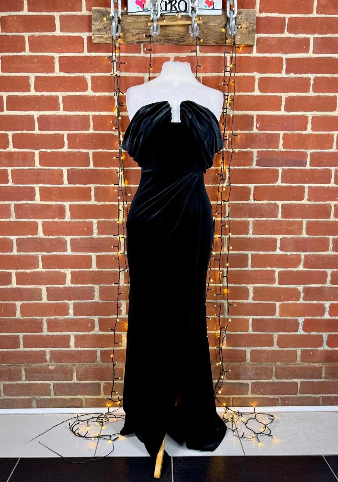 Goddiva Black Velvet Strapless Maxi Dress UK 8 US 4 Sample BNWT        sku410