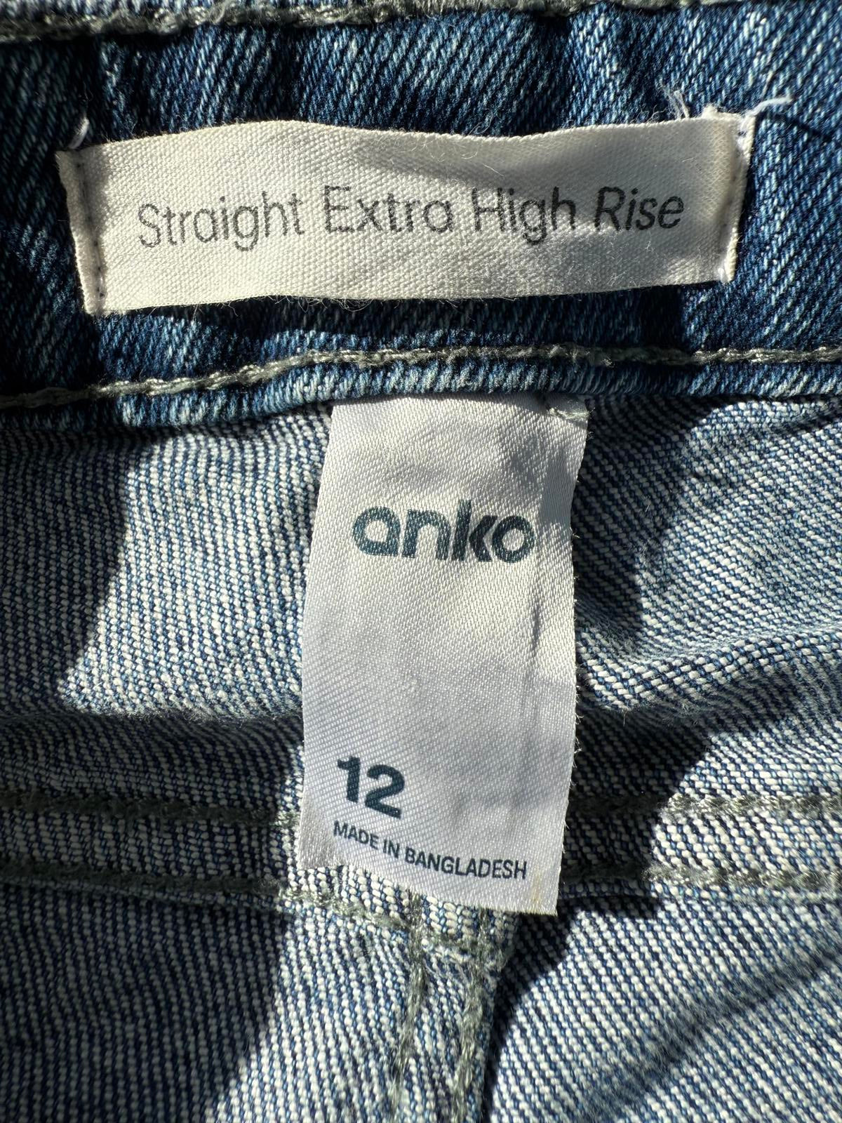 Anko Straight Extra High Rise Jeans – Blue Denim – UK 12