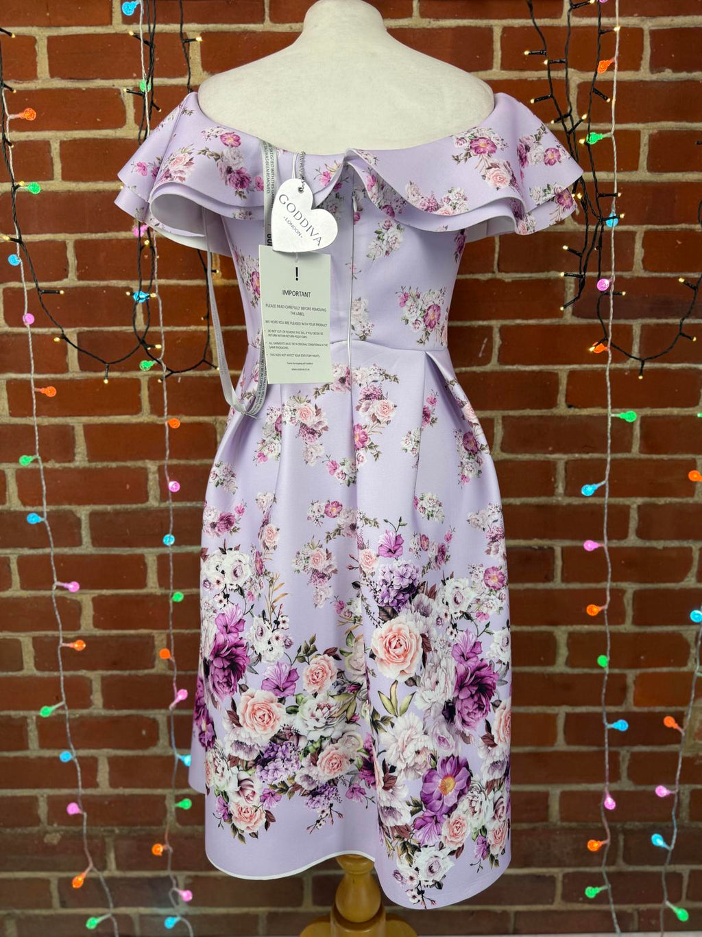 Goddiva Lilac Floral Off-Shoulder Scuba Crepe Midi Dress UK 10 / US 6       .314