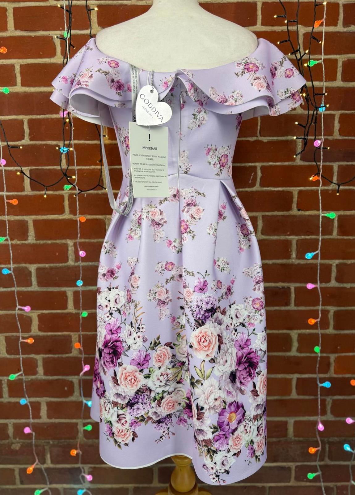 Goddiva Floral Scuba Crepe Bardot Dress Approx UK 8 US 4 BNWT  sku314