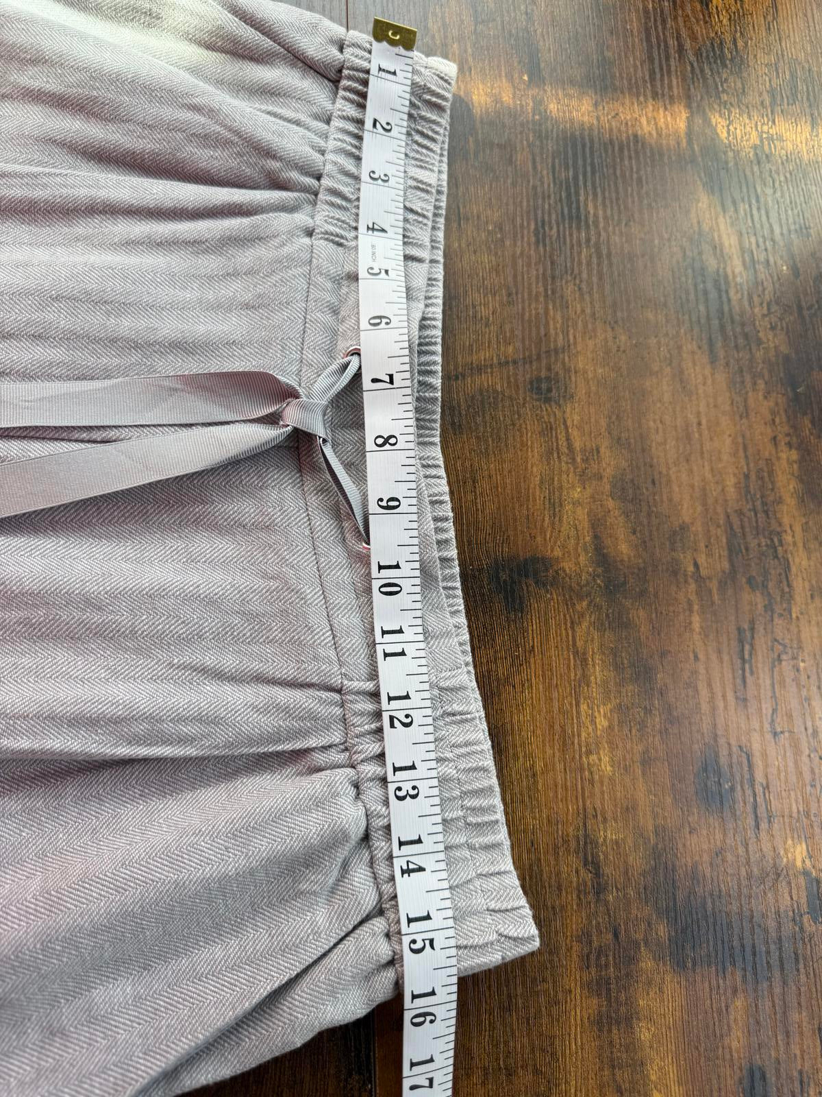 Light Gray Linen Mix Women's Casual Ribbed Pants with Drawstring Waist - Size 14