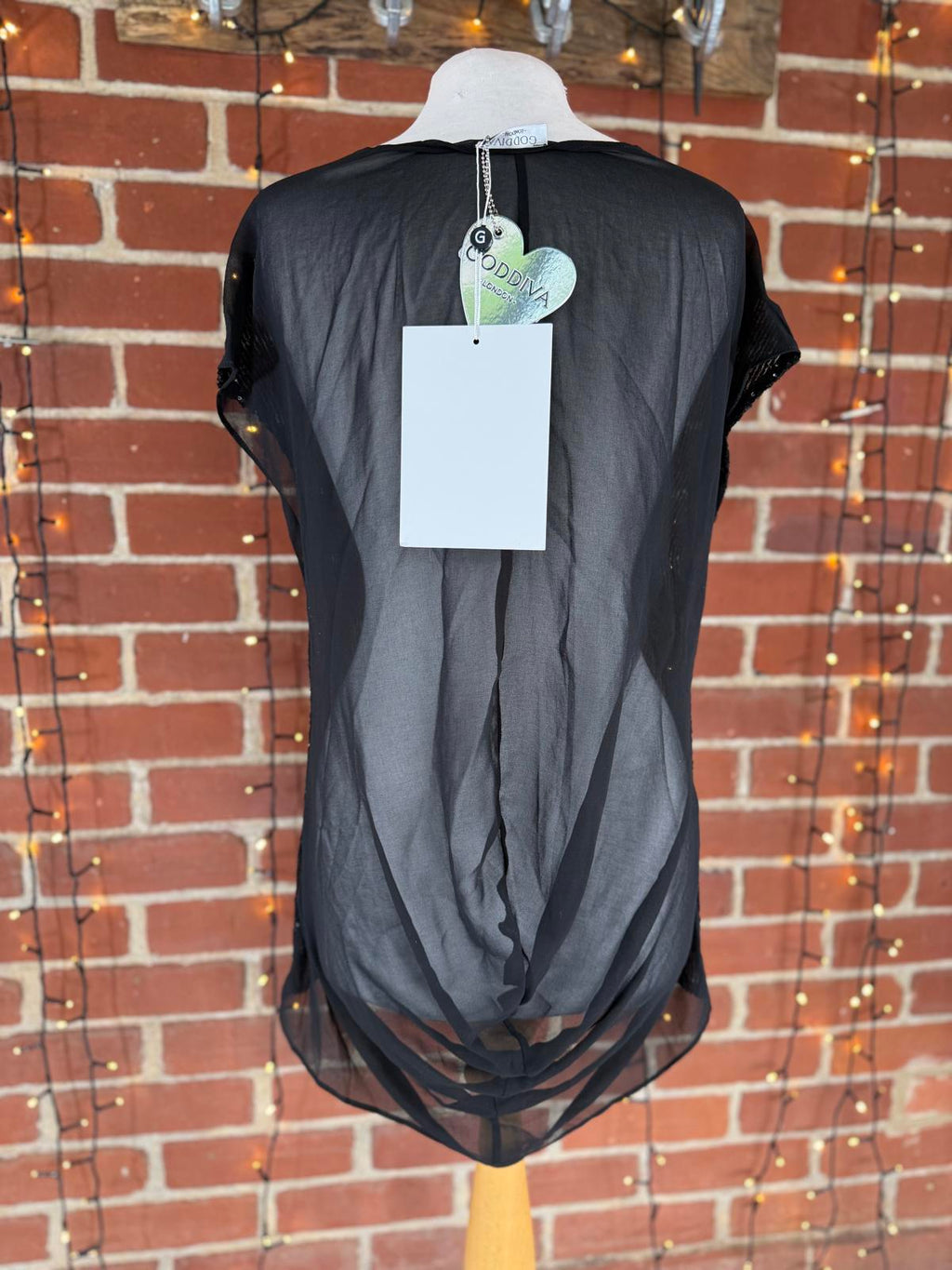 Goddiva Sequin Top Sheer Chiffon Dipped Back UK 12 Medium Party Blouse BNWT #28