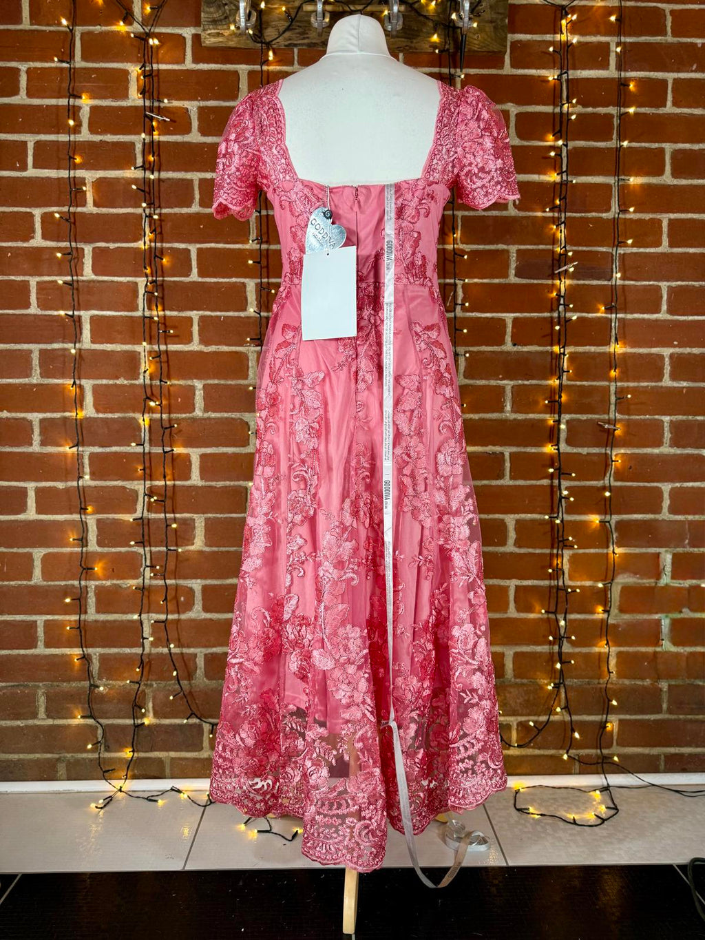 🌺 Goddiva London Coral Floral Lace Hi-Low Maxi Dress (DR4265, UK 14) #184