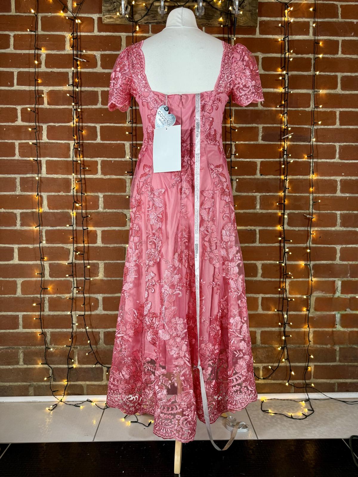 🌺 Goddiva London Coral Floral Lace Hi-Low Maxi Dress (DR4265, UK 14) #184