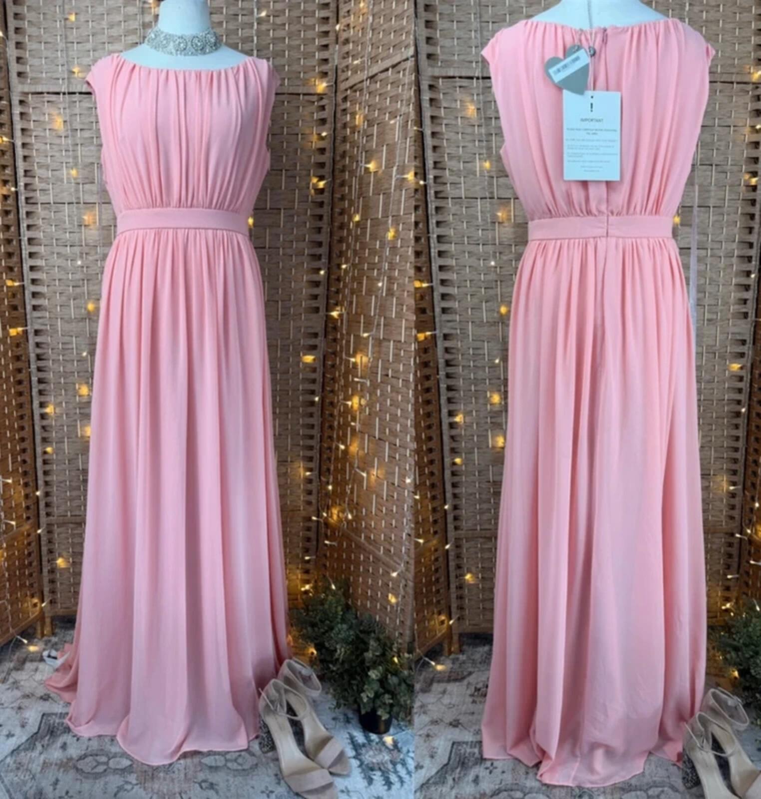 Goddiva Peach Maxi Dress UK 14 Chiffon Empire Waist Wedding Guest