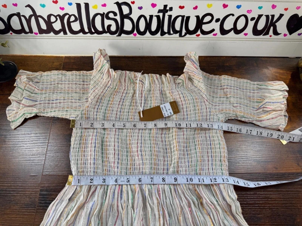 BNWT Anmol Lurex Stripe Boho Midi Dress UK10-14 Festival /Coverup