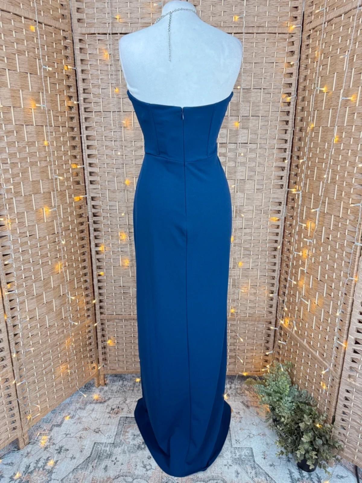 Goddiva Navy Satin Trim Maxi Dress UK 8 Prom Evening Gown