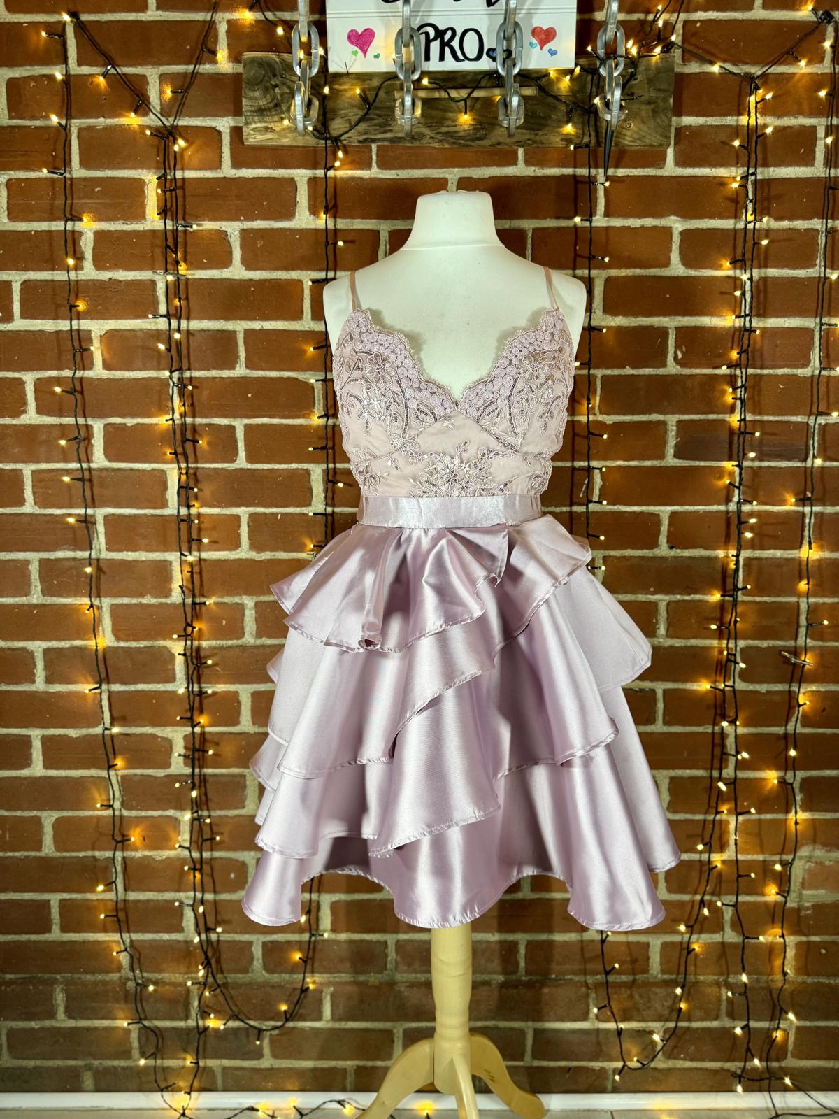 Goddiva London Blush Pink Satin Layered Dress UK 10-12 | Embroidered Gown