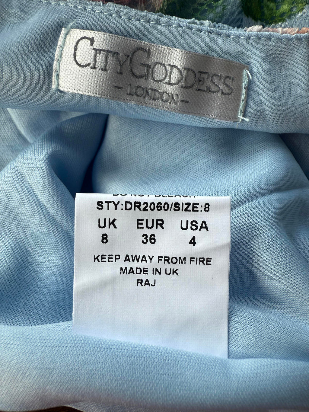 City Goddess Floral Lace Dress - Elegant Blue & Pink Design- size 8