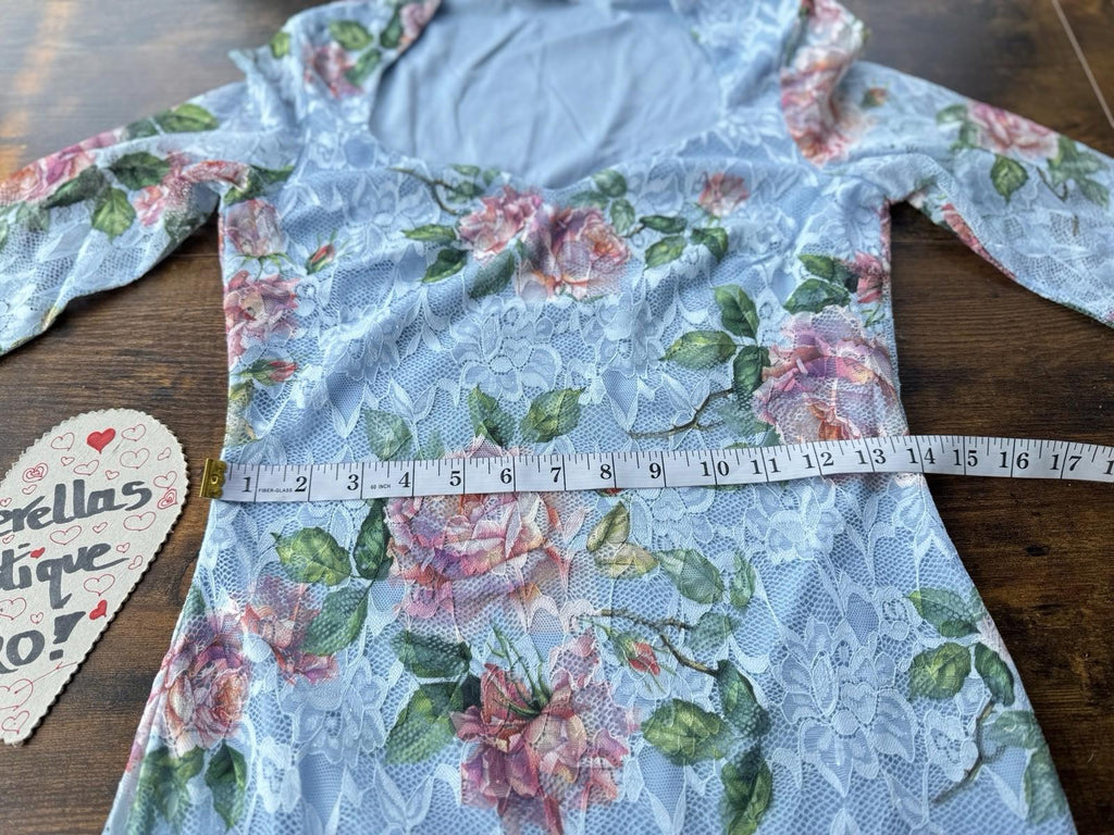 Floral Lace Bodycon Dress with 3/4 Sleeves - size 8