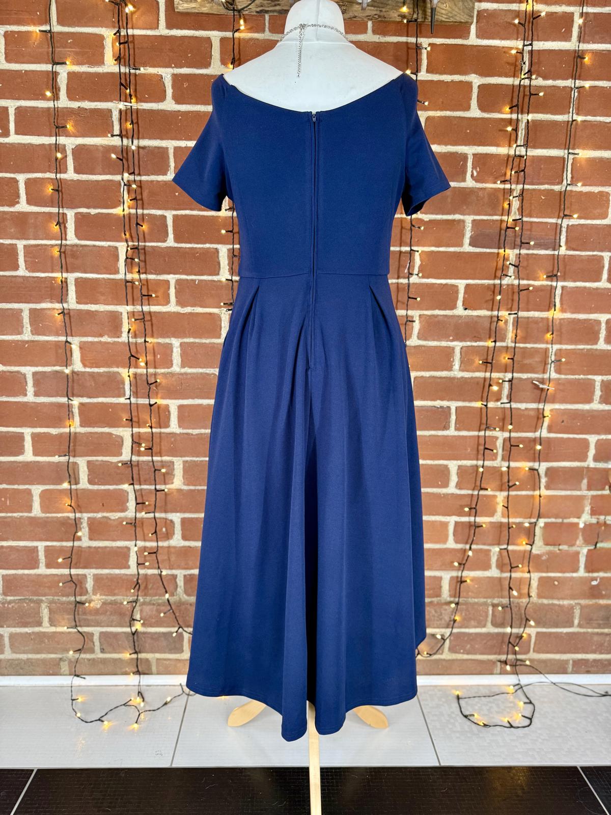 Jolie Moi Navy Fit & Flare Midi Dress with Pockets – UK 12/14 #115