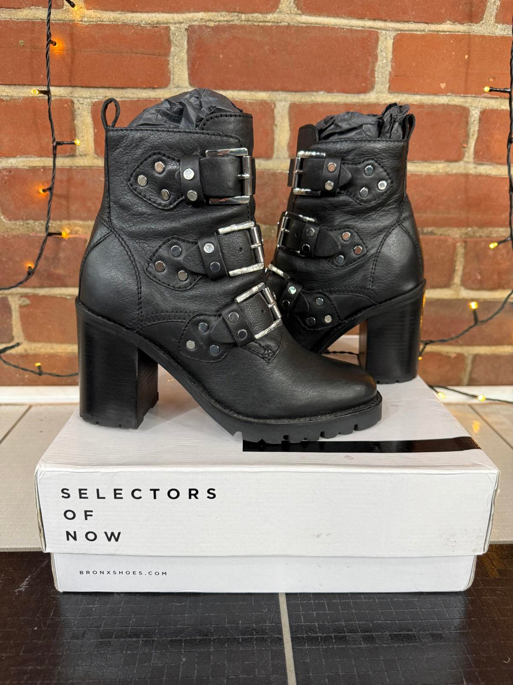 🖤 Bronx ‘Sky’ Black Leather Buckle Ankle Boots | Size EU 39 UK 6