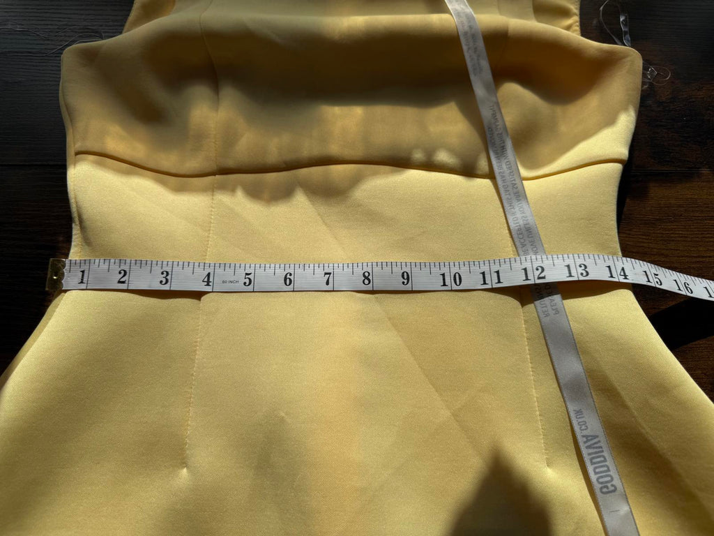 Goddiva London Lemon Yellow Fit & Flare Midi Dress UK 12 Wedding Guest Party #96