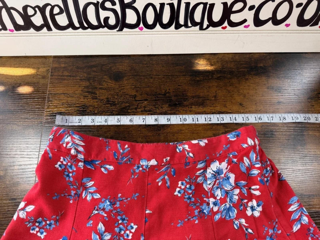 Bonmarché Red Floral Midi Skirt UK 14 Elastic Waist Summer