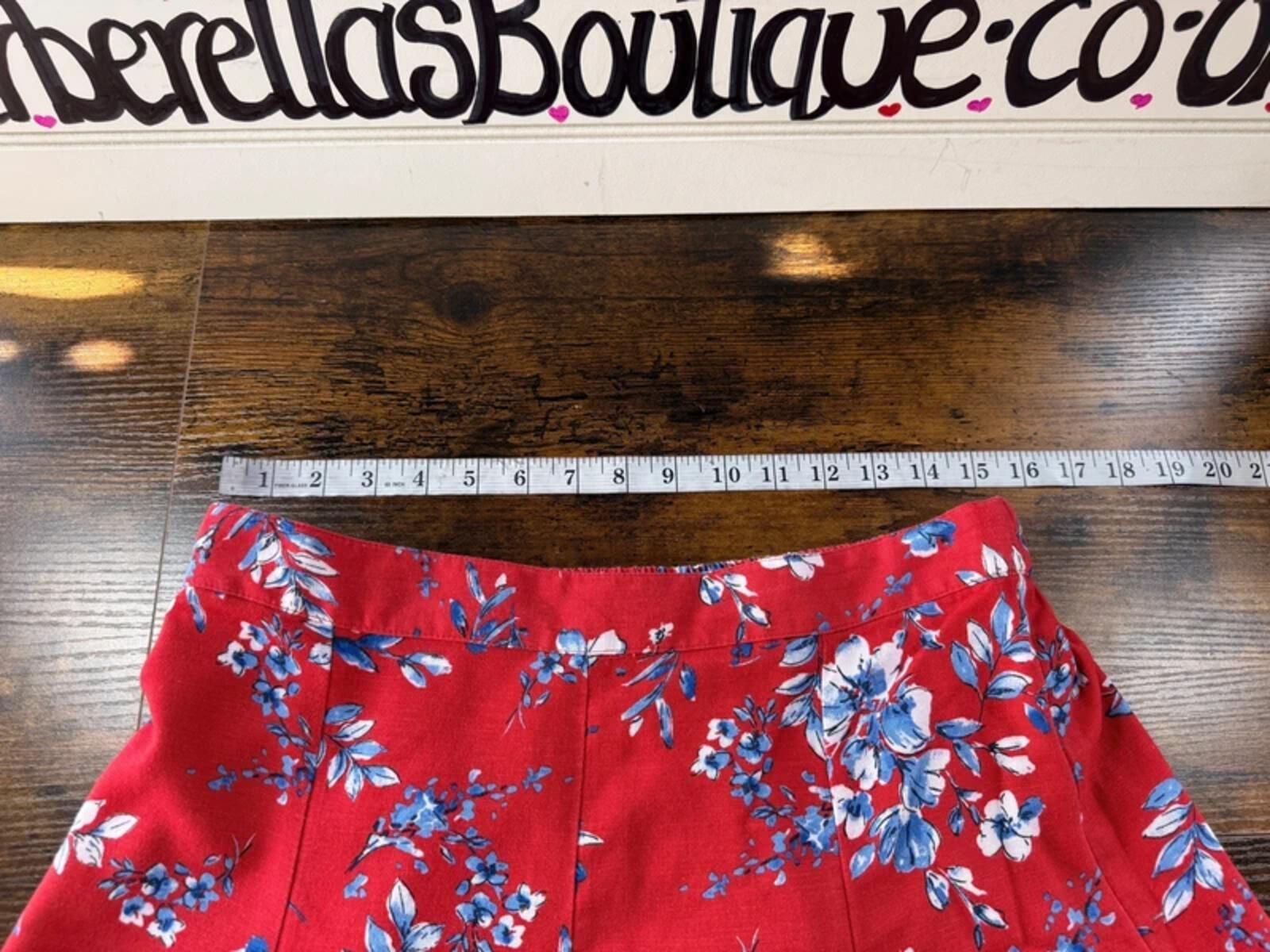 Bonmarché Red Floral Midi Skirt UK 14 Elastic Waist Summer