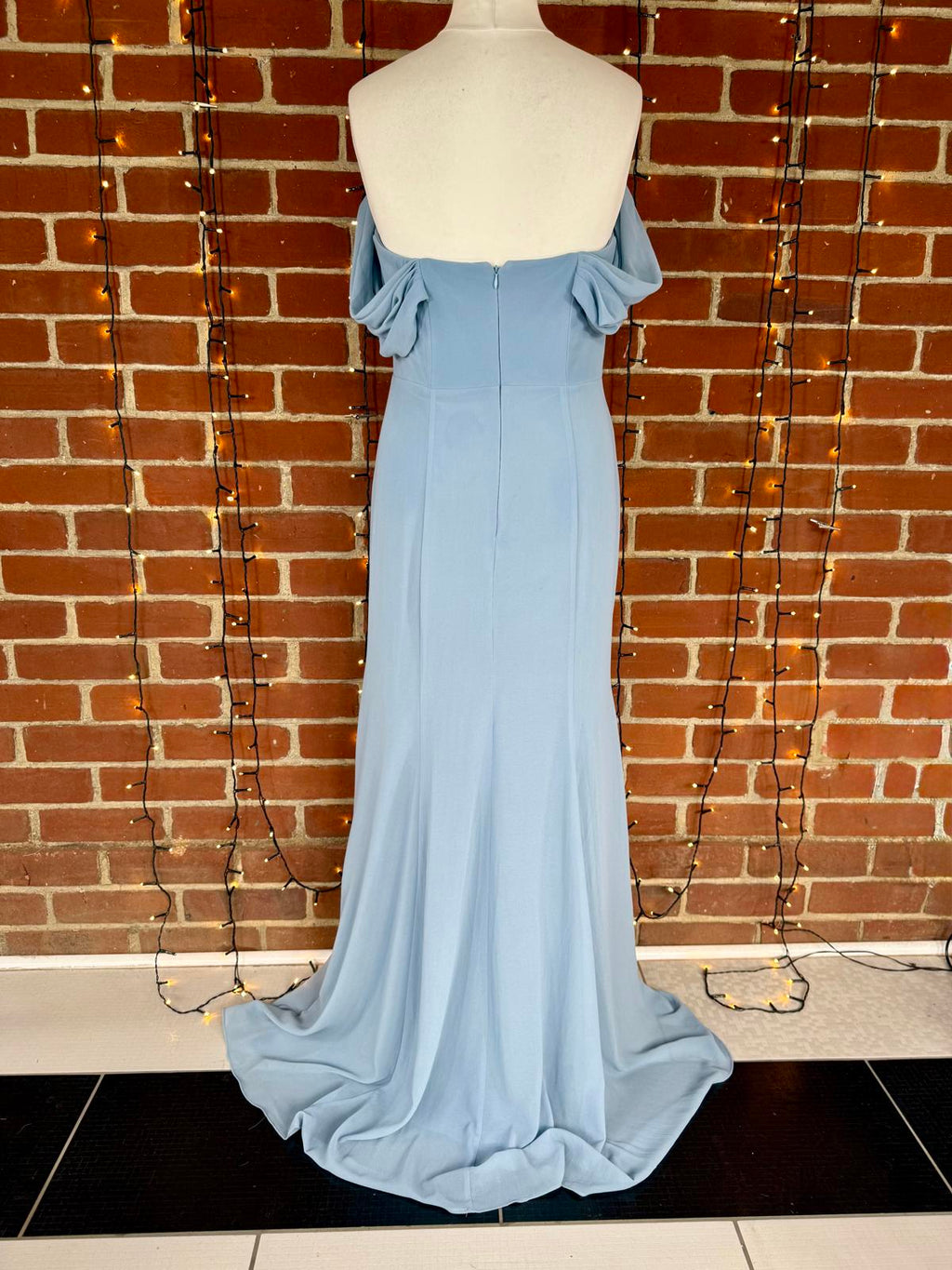 Goddiva Dusky Blue Off Shoulder Chiffon Maxi Dress UK 14 BNWT #127