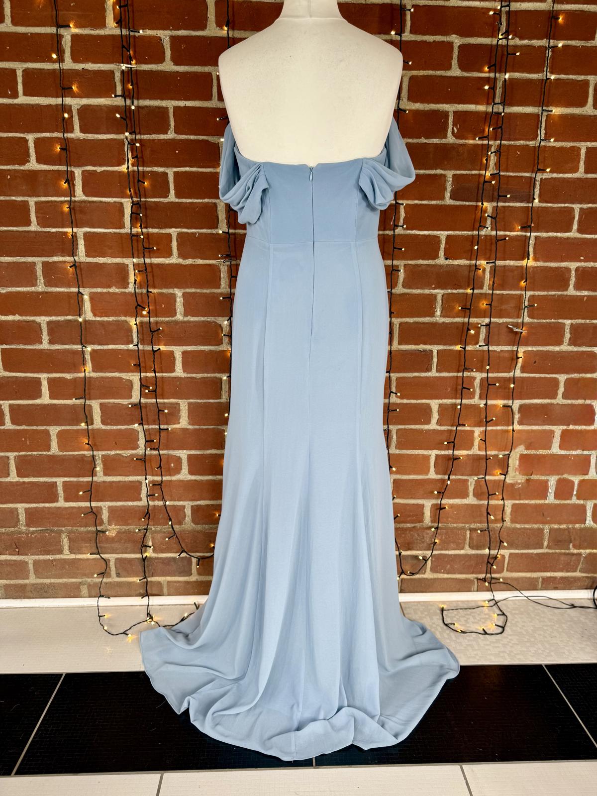 Goddiva Dusky Blue Off Shoulder Chiffon Maxi Dress UK 14 BNWT #127
