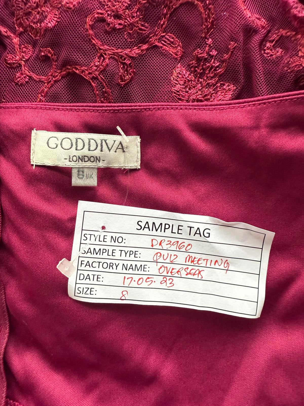 Goddiva Sample DR3960 Berry Sequin Lace Dress UK 8 BNWT Unique Gown #153