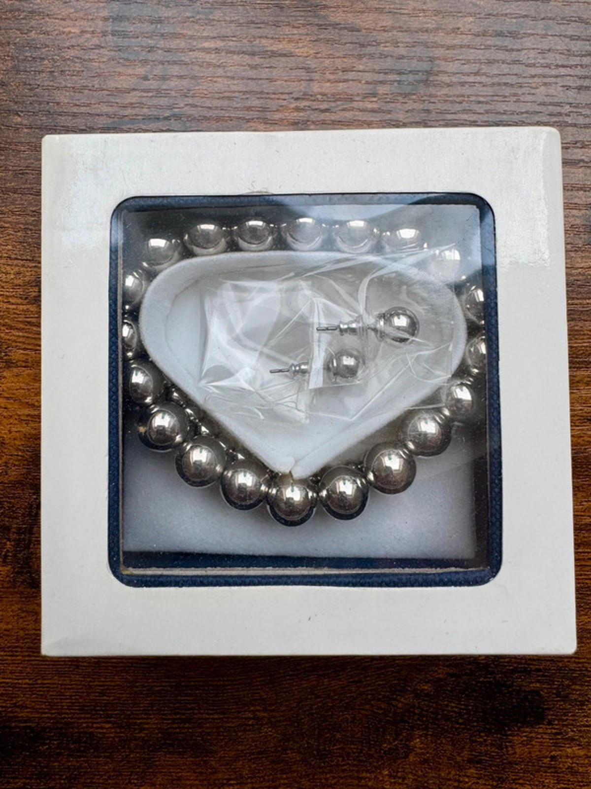 Elegant Silver Bead Bracelet with Matching Earrings Set