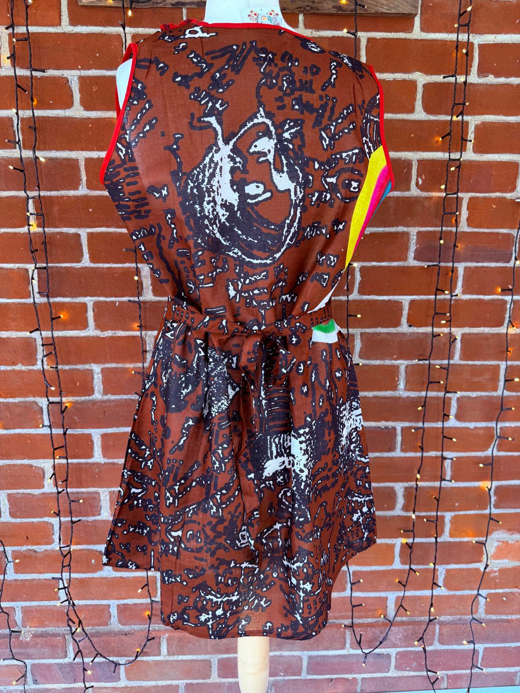 🍫 Abstract Print Cotton Tunic Dress – Size 10-14 – Brown/Multicolour