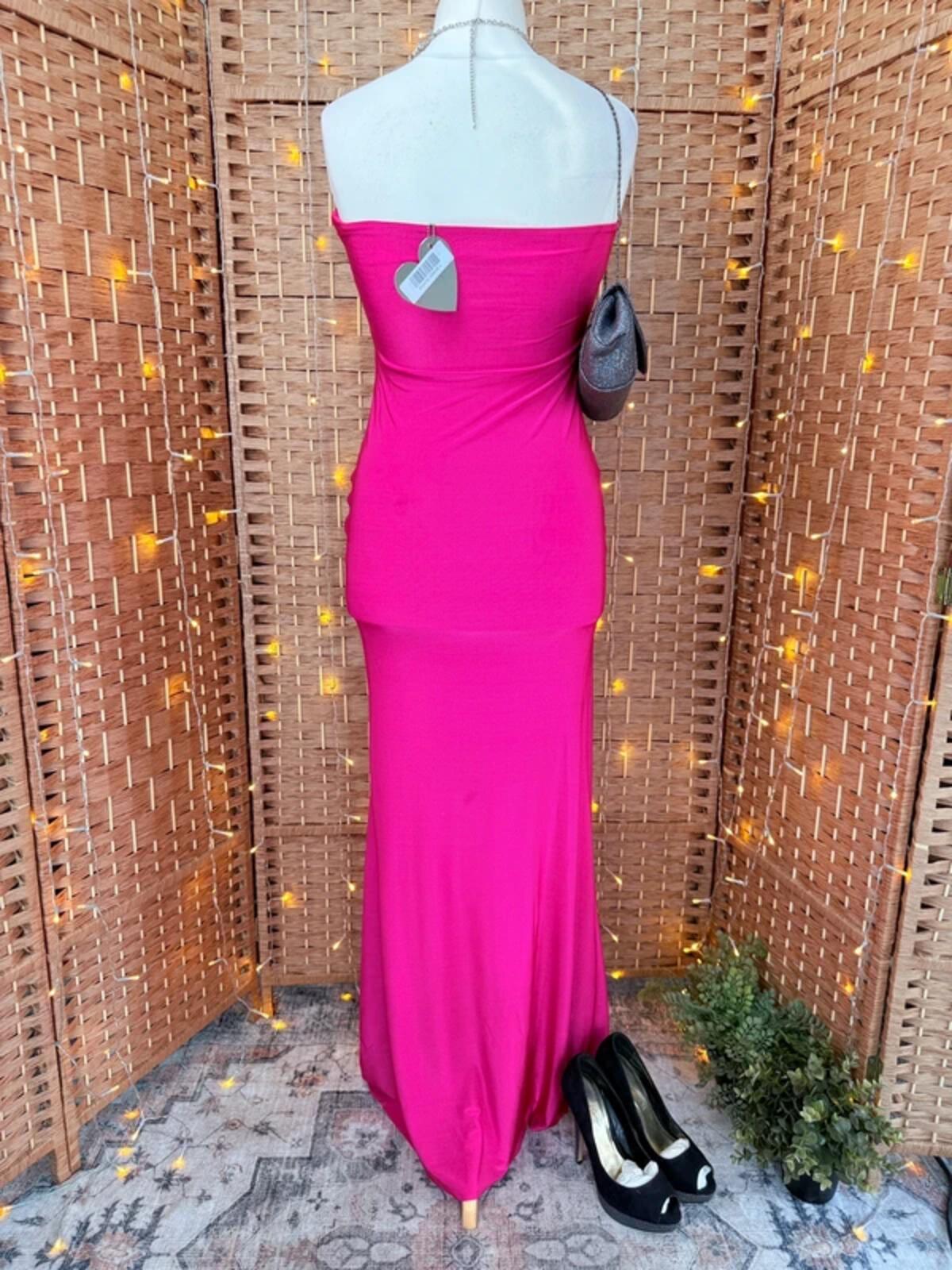 Goddiva Cerise Pink Strapless Maxi Dress UK L Prom Evening